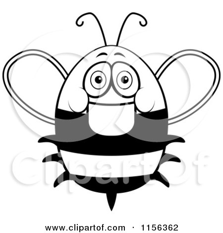 Cartoon Clipart Of A Black And White Friendly Fat Bee - Vector Outlined Coloring Page by Cory Thoman