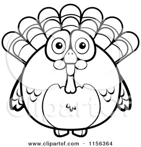 Cartoon Clipart Of A Black And White Chubby Turkey Bird - Vector Outlined Coloring Page by Cory Thoman
