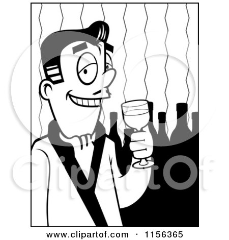 Cartoon Clipart Of A Black And White Man Drinking Fine Wine - Vector Outlined Coloring Page by Cory Thoman