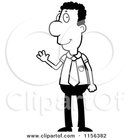 Cartoon Clipart Of A Black And White Black Businessman Smiling and Waving - Vector Outlined Coloring Page by Cory Thoman