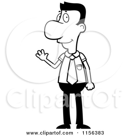 Cartoon Clipart Of A Black And White Waving Businessman - Vector Outlined Coloring Page by Cory Thoman