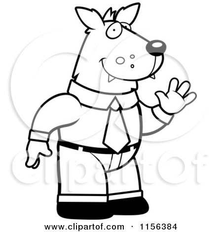 Cartoon Clipart Of A Black And White Business Wolf Man in a Suit - Vector Outlined Coloring Page by Cory Thoman