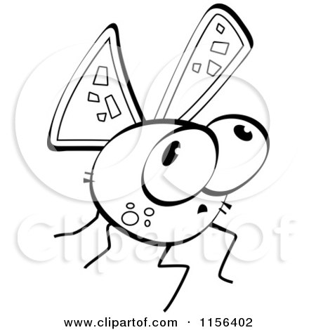 Cartoon Clipart Of A Black And White Fly - Vector Outlined Coloring Page by Cory Thoman