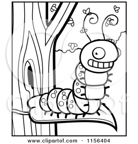 Cartoon Clipart Of A Black And White Caterpillar - Vector Outlined Coloring Page by Cory Thoman