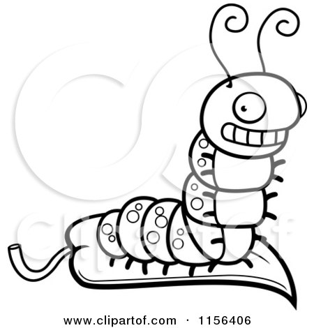 Cartoon Clipart Of A Black And White Caterpillar on a Leaf - Vector Outlined Coloring Page by Cory Thoman