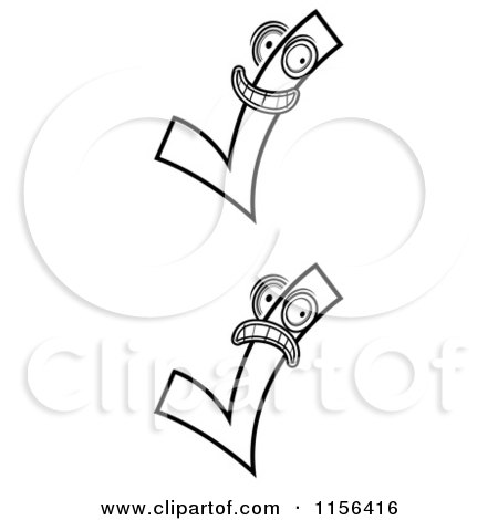 Cartoon Clipart Of Black And White Check Mark Characters - Vector Outlined Coloring Page by Cory Thoman