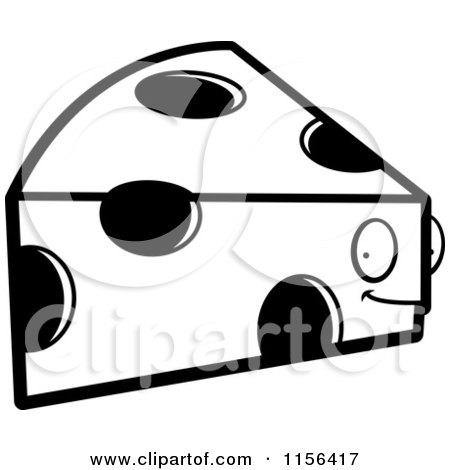 Cartoon Clipart Of A Black And White Swiss Cheese Wedge Character - Vector Outlined Coloring Page by Cory Thoman