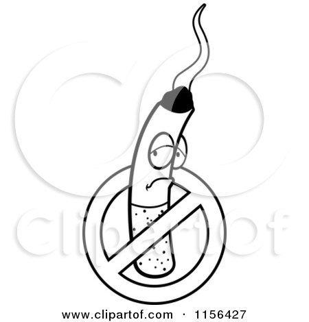Cartoon Clipart Of A Black And White Pouting Cigarette in a Restriction Symbol - Vector Outlined Coloring Page by Cory Thoman