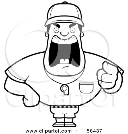 Cartoon Clipart Of A Black And White Tough Coach Man Pointing and Yelling - Vector Outlined Coloring Page by Cory Thoman