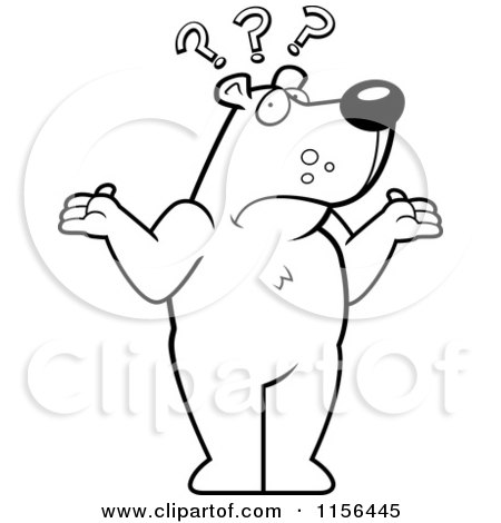 Cartoon Clipart Of A Black And White Confused Bear Character Shrugging with Three Question Marks over His Head - Vector Outlined Coloring Page by Cory Thoman