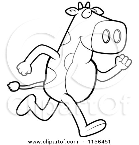 Cartoon Clipart Of A Black And White Running White and Cow Character - Vector Outlined Coloring Page by Cory Thoman