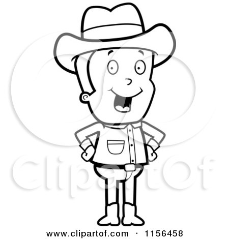Cartoon Clipart Of A Black And White Male Cowboy Standing with His Hands on His Hips - Vector Outlined Coloring Page by Cory Thoman