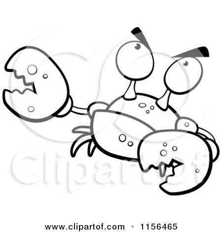 Cartoon Clipart Of A Black And White Grouchy Crab - Vector Outlined Coloring Page by Cory Thoman