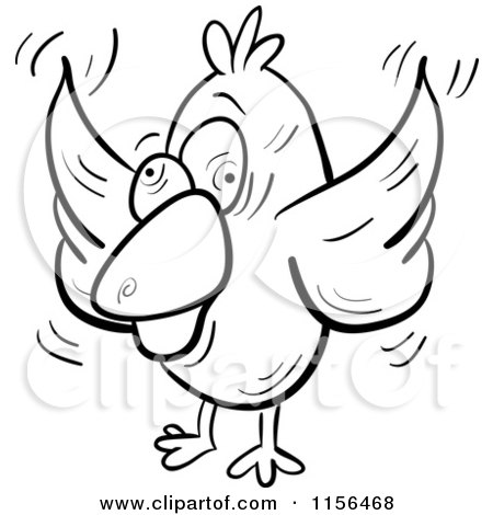 Cartoon Clipart Of A Black And White Crazy Bird - Vector Outlined Coloring Page by Cory Thoman