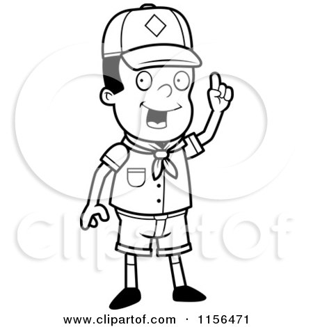 Cartoon Clipart Of A Black And White Smart Black Cub Scout Boy Holding up His Finger - Vector Outlined Coloring Page by Cory Thoman