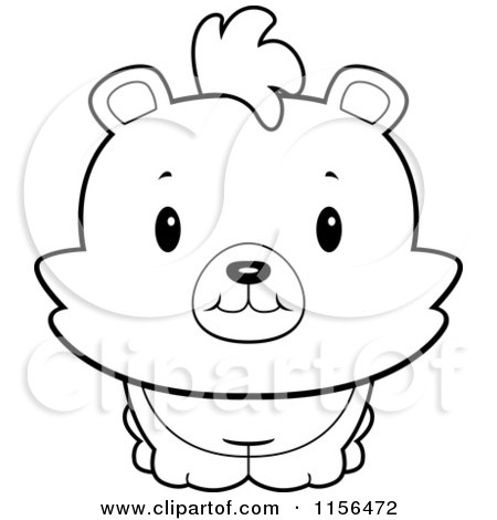 Cartoon Clipart Of A Black And White Baby Bear Smiling Upwards - Vector Outlined Coloring Page by Cory Thoman