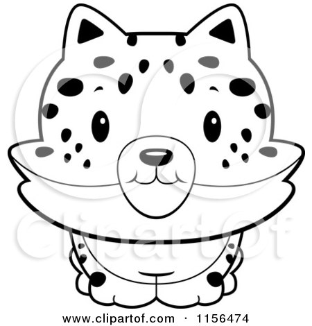 Cartoon Clipart Of A Black And White Baby Bobcat Smiling - Vector Outlined Coloring Page by Cory Thoman