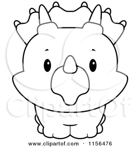 Cartoon Clipart Of A Black And White Baby Triceratops Smiling Upwards - Vector Outlined Coloring Page by Cory Thoman