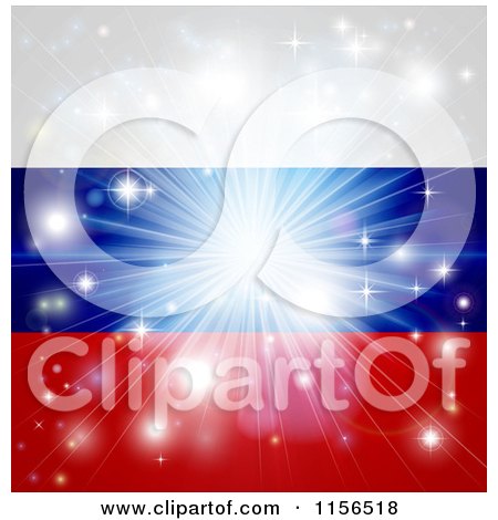 Clipart of a Firework Burst over a Russian Flag - Royalty Free Vector Illustration by AtStockIllustration