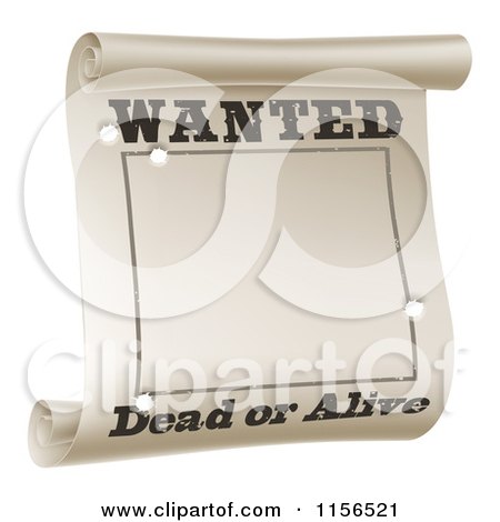 Clipart of a Wanted Dead or Alive Poster with Bullet Holes - Royalty Free Vector Illustration by AtStockIllustration
