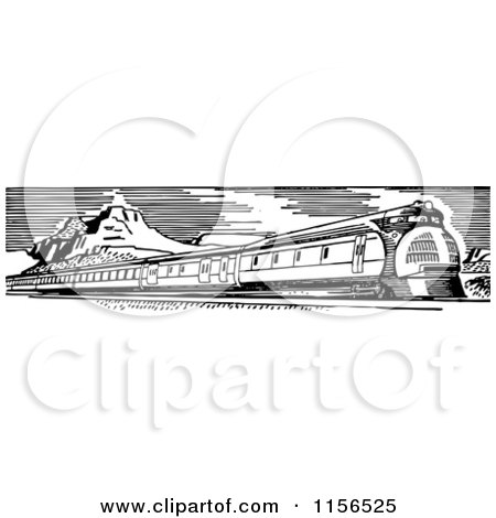 Clipart of a Black and White Retro Train 4 - Royalty Free Vector Clipart by BestVector