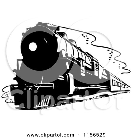 Clipart of a Black and White Retro Train - Royalty Free Vector Clipart by BestVector