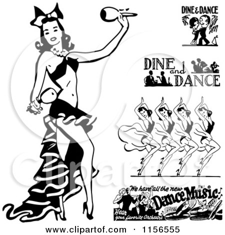 Clipart of Black and White Retro Dancers - Royalty Free Vector Clipart by BestVector