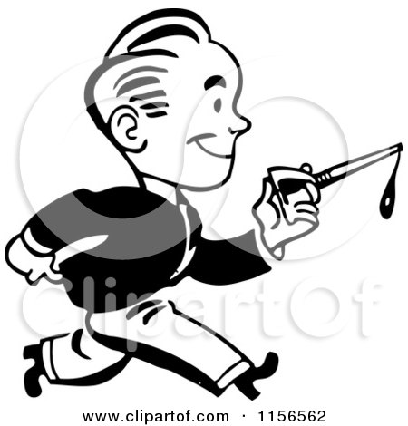 Clipart of a Black and White Retro Man Carrying an Oil Can - Royalty Free Vector Clipart by BestVector