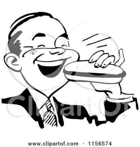 Clipart of a Black and White Retro Man Eating a Sandwich - Royalty Free Vector Clipart by BestVector