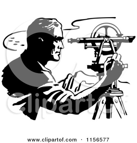 Clipart of a Black and White Retro Surveyor - Royalty Free Vector Clipart by BestVector