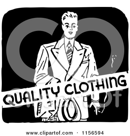 Clipart of a Black and White Retro Mens Quality Clothing Sign - Royalty Free Vector Clipart by BestVector