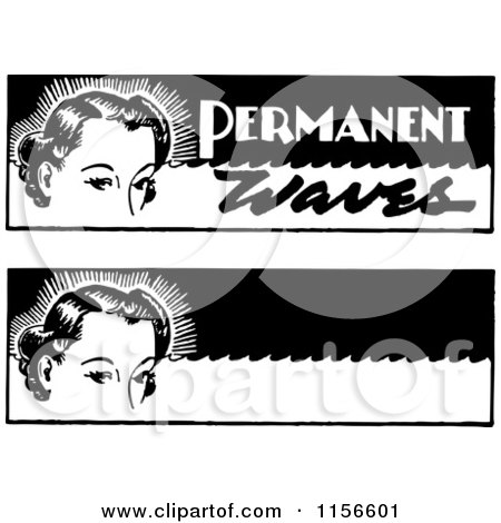 Clipart of Black and White Retro Banners of Women with Permanent Waves - Royalty Free Vector Clipart by BestVector