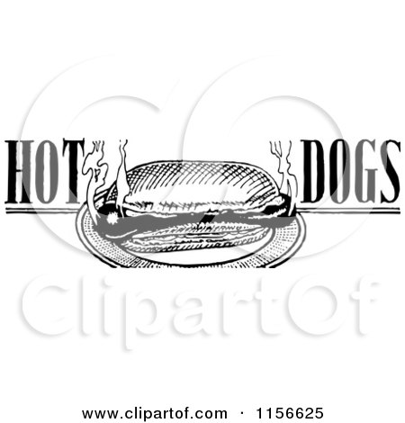 Clipart of a Black and White Retro Steamy Hot Dog Menu Design - Royalty Free Vector Clipart by BestVector