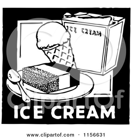 Clipart of a Black and White Retro Ice Cream Sign - Royalty Free Vector Clipart by BestVector