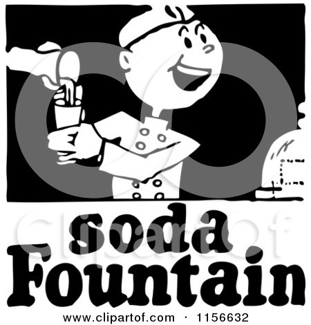 Clipart of a Black and White Retro Soda Fountain Sign - Royalty Free Vector Clipart by BestVector