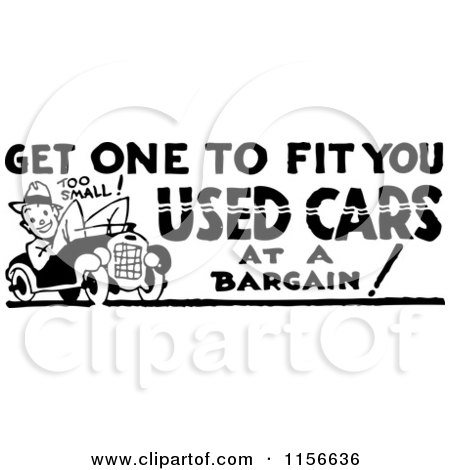 Clipart of a Black and White Retro Used Cars Sign - Royalty Free Vector Clipart by BestVector
