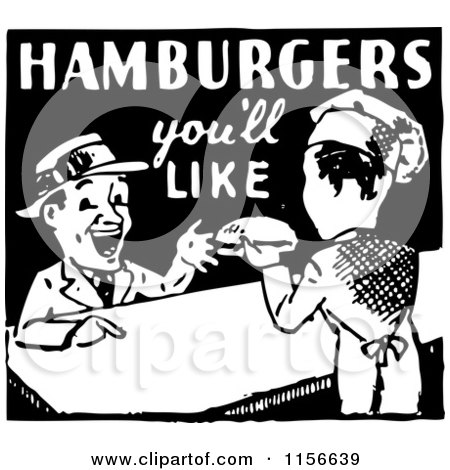 Clipart of a Black and White Retro Hamburgers Youll like Sign - Royalty Free Vector Clipart by BestVector