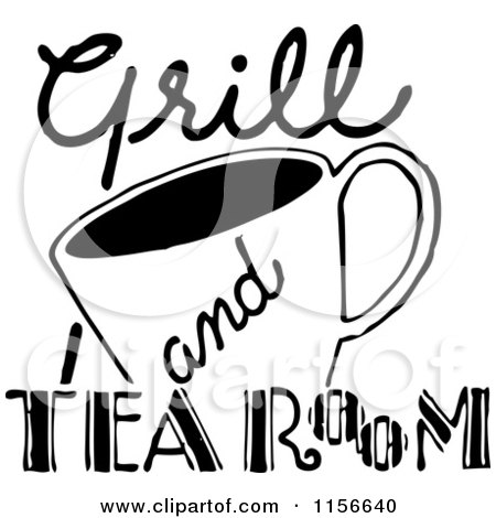 Clipart of a Black and White Retro Grill and Tea Room Sign - Royalty Free Vector Clipart by BestVector