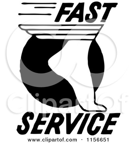 Clipart of a Black and White Retro Fast Service Foot - Royalty Free Vector Clipart by BestVector