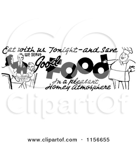 Clipart of a Black and White Retro Dining Food Border 1 - Royalty Free Vector Clipart by BestVector