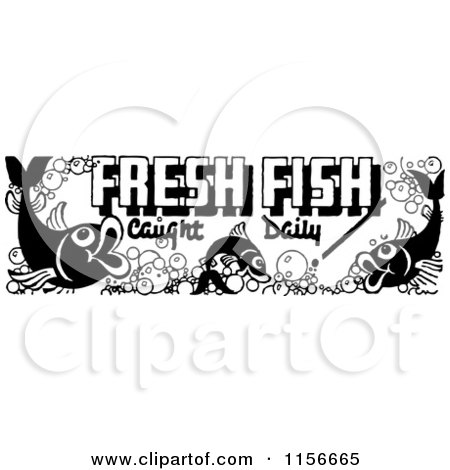Clipart of a Black and White Retro Fresh Fish Caught Daily Sign - Royalty Free Vector Clipart by BestVector