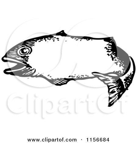 Clipart of a Black and White Retro Fish Frame - Royalty Free Vector Clipart by BestVector