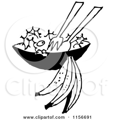 Clipart of a Black and White Retro Salad - Royalty Free Vector Clipart by BestVector