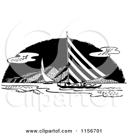 Clipart of Black and White Retro Sail Boats - Royalty Free Vector Clipart by BestVector