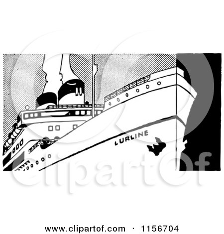Clipart of a Black and White Retro Ship 5 - Royalty Free Vector Clipart by BestVector