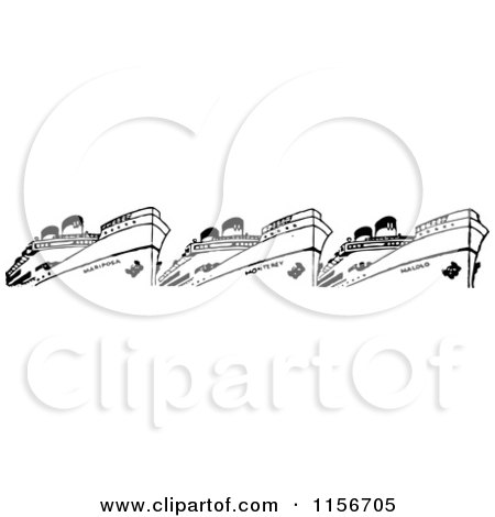 Clipart of a Black and White Retro Ship Border - Royalty Free Vector Clipart by BestVector