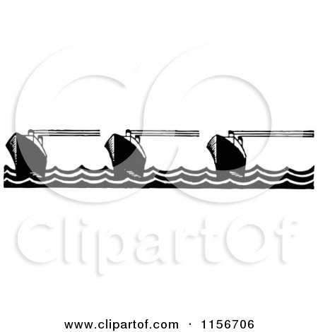 Clipart of a Black and White Retro Ship Border 2 - Royalty Free Vector Clipart by BestVector