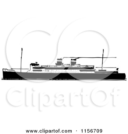 Clipart of a Black and White Retro Ship 4 - Royalty Free Vector Clipart by BestVector