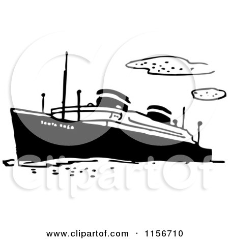 Clipart of a Black and White Retro Ship 2 - Royalty Free Vector Clipart by BestVector