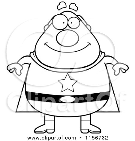 Cartoon Clipart Of A Black And White Plump Male Super Guy - Vector Outlined Coloring Page by Cory Thoman